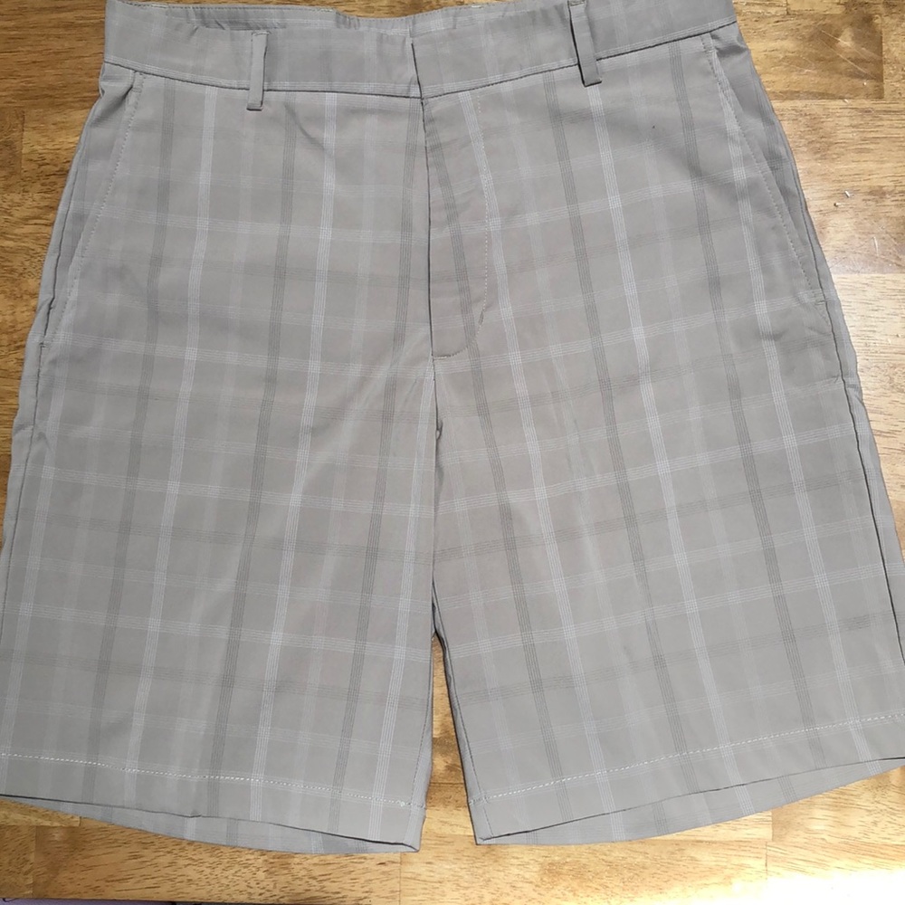 Tan plaid golf shorts